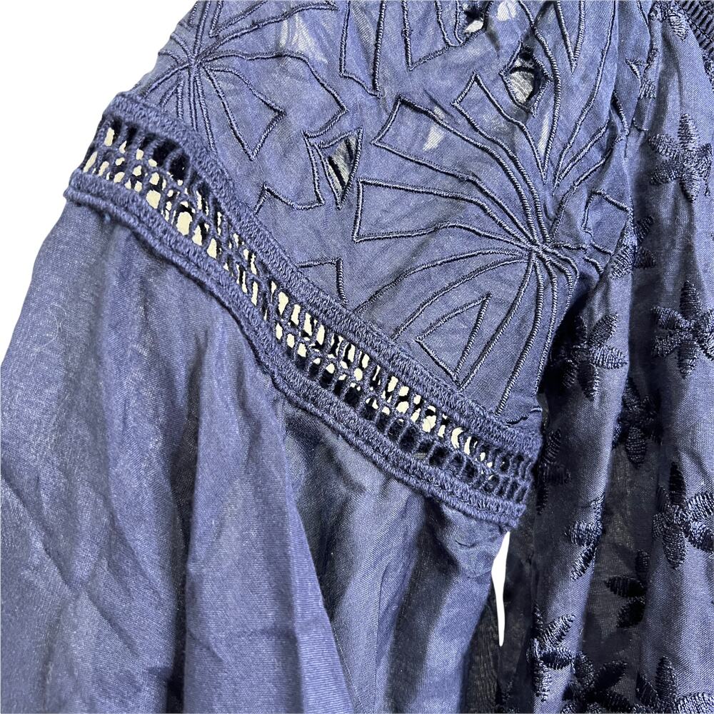 Ramy Brook Women's Sz XS Blouse Navy‎ Lace Ruffle Sleeves Off The Shoulder NWT - Picture 7 of 11